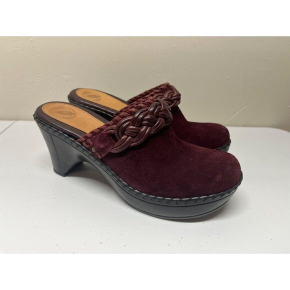 Nurture Womens 8.5M Sophia Mules Clogs Braided Strap Slip On Suede Leather Wine - Picture 1 of 10
